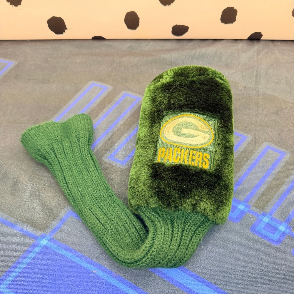 Vintage Green Bay Packers Golf Headcover Plush Fur Knit Sock Fairway Wood Driver
